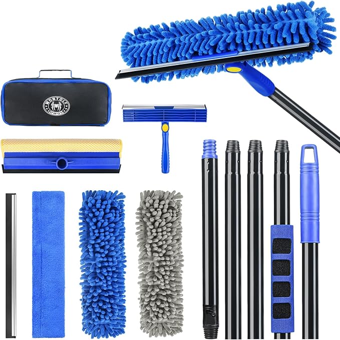 Wontolf 4-in-1 Squeegee for Window Cleaning Kit with Storage Bag, 79'' Squeegee Window Cleaner Tool with Extension Pole, Rotatable Window Washing Equipment for Home, Outdoor Windows, Glass, Shower