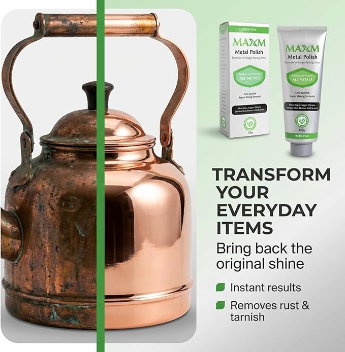 maxm Metal Polish Paste for Stainless Steel Polish, Chrome Polish & Aluminum Polish – Rust Remover for Metal, Stainless Steel Scratch Remover, Polishing Compound Non-Toxic, Fresh Pine Scent, 4.2 oz