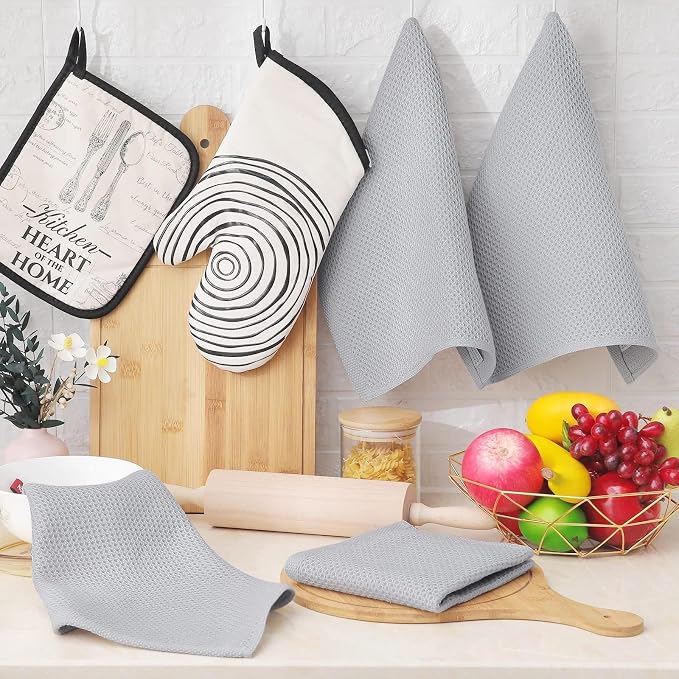 Homaxy 100% Cotton Waffle Weave Kitchen Dish Cloths, Ultra Soft Absorbent Quick Drying Dish Towels, 12 x 12 Inches, 18-Pack, Light Gray