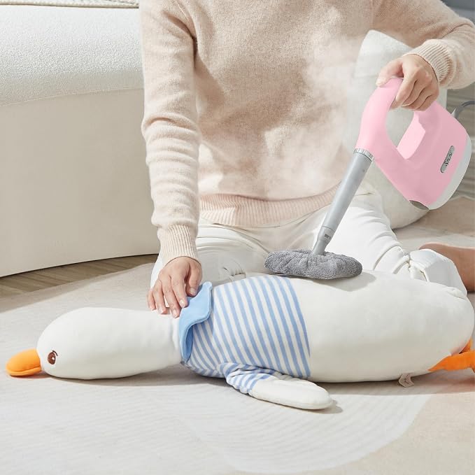 SALAV® CleanSteam Compact Steam Cleaner Pressurized Multi-Surface Handheld Steamer w/11pc Accessories, Safety Lock No-Drip Fast Heat Time Unlimited Use, for Cleaning Windows, Tiles, Grout, Car (Pink)