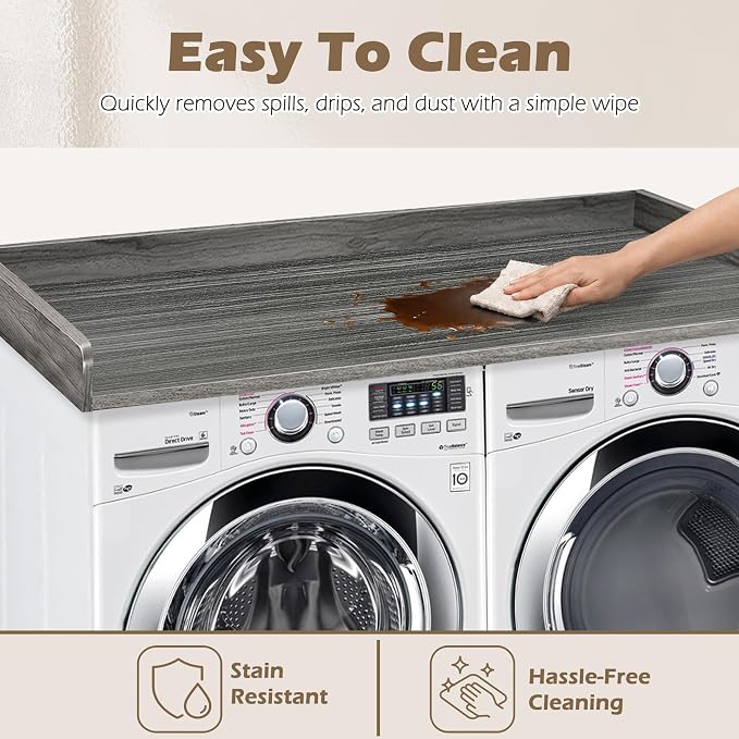 Royxen Washer Dryer Countertop with Solid Wood Core,54“W x 27.5D Laundry Countertop with Edge Rails,Washer and Dryer Topper for Laundry Room Organization (Eucalyptus)