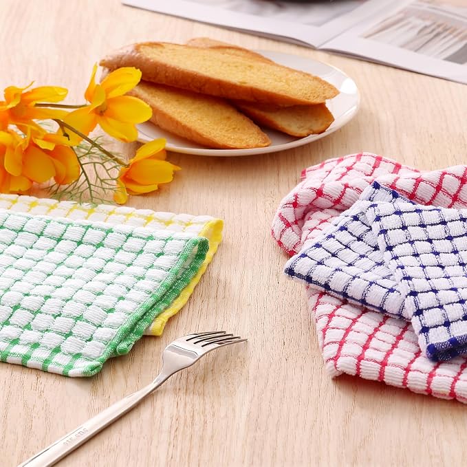 Kitinjoy Cotton 12 Pack Kitchen Towels and Dishcloths Sets, 16 x 25 Inch & 12 X 12 Inch Dish Towels Bulk, Super Soft and Absorbent Hand Towels for Kitchen Drying, Blue
