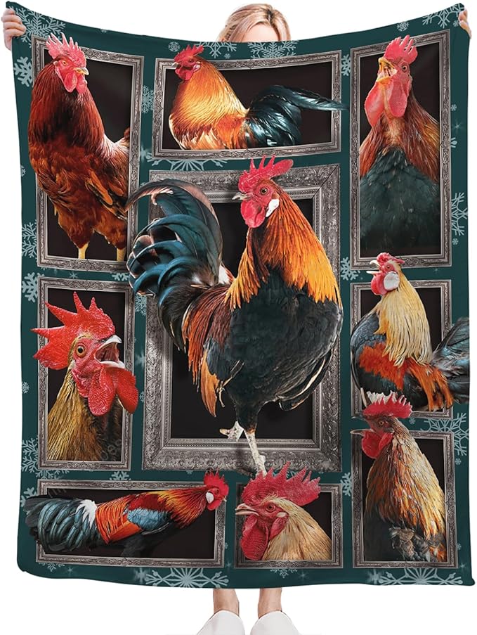 Tijuboni Rooster Chicken Throw Blanket Rooster Gifts for Girls Boys Women Men Kids Adults Soft Flannel Fleece Blanket for Couch Sofa Bed Home Decor 60"x80"