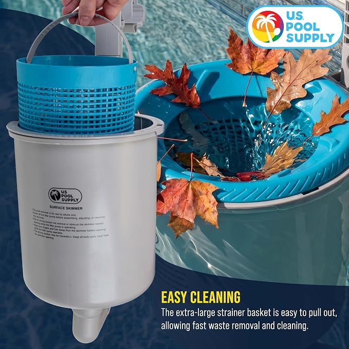 U.S. Pool Supply Above Ground Pool Skimmer, Wall Mount Surface Skimmer - Extra-Large Collection Basket, Automatically Skims Floating Leaves Debris, Attach to Inflatable Collars, Tubular, Metal Frames