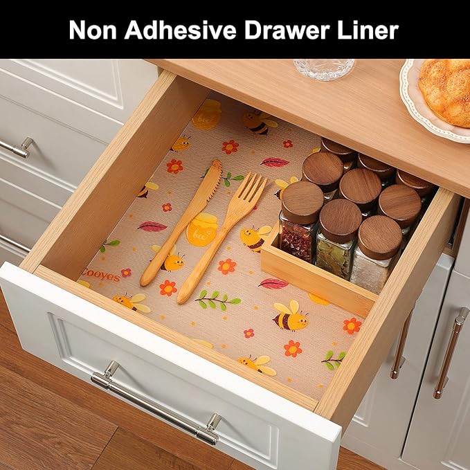 Cooyes Shelf Liner – Non-Slip Cabinet & Drawer Liner for Kitchen – Non-Adhesive Waterproof Shelf Paper with Modern Pattern – Durable EVA Cabinet Mat – Easy to Cut