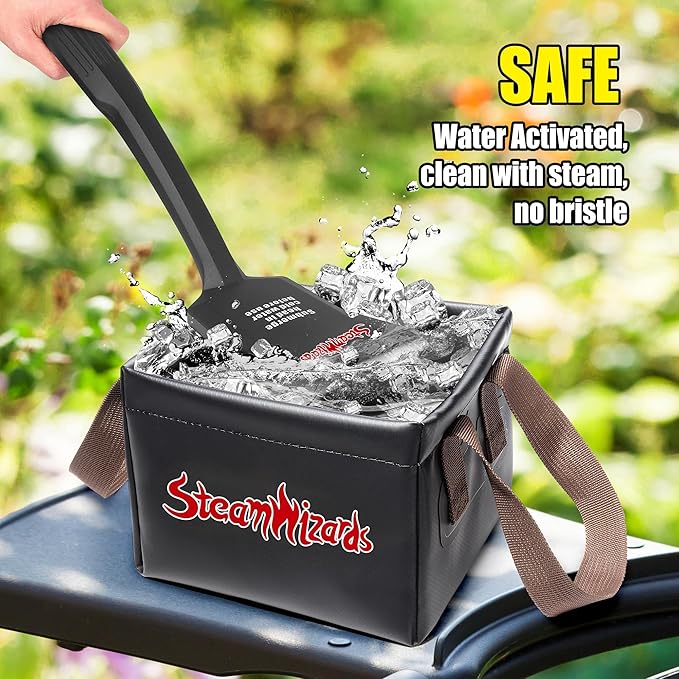 Grill Brush Bristle Free, Steam Clean [Safe & Efficient] Grill Cleaner Brush, for Cast Iron Grates, Dishwasher Safe, BBQ Grill Brush for Outdoor Grill, Black, STEAMWZ-JR0001