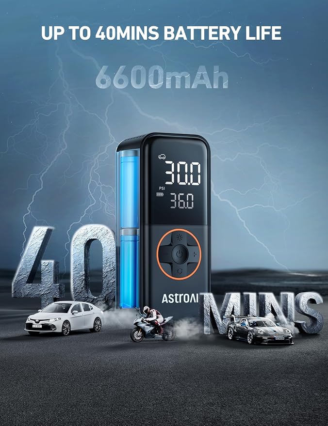 AstroAI L4 Cordless Tire Inflator Portable Air Compressor, 150PSI Portable Air Pump for Car Tires, Battery Electric Tire Pump with Pressure Gauge, Ultra-Fast Inflation for Cars,Motorcycles,Bikes,Balls