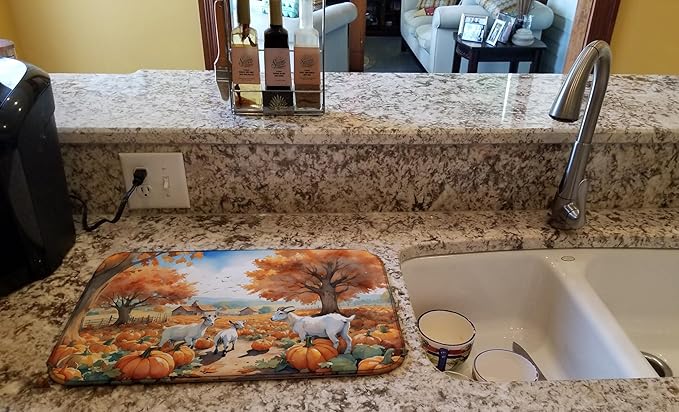 Caroline's Treasures Autumn Goats Dish Drying Mat Absorbent Dish Drying Mat Pad for Kitchen Counter Dish Drainer Mat for Countertop, 14 x 21", Multicolor