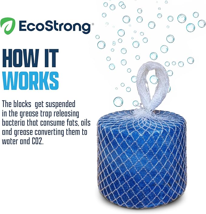 Eco Strong Commercial Grease Trap Treatment | Interceptor Grease Cleaner | Drop In Microbial Block Continually Digests Fats & Eliminate Odors (5 lbs)