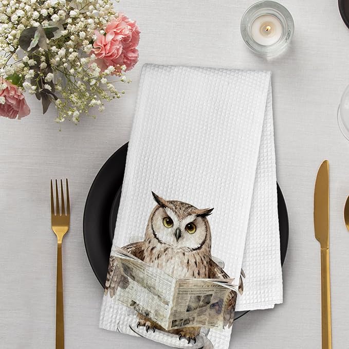 Funny Owl Hand Towels for Bathroom Washroom, Owl Lovers Gifts Dish Tea Towels for Kitchen Cabin Lodge Nursery Decor, Cute Wild Animal Bird Owls Decorative Hand Towels Set of 2, 16x24 Inch