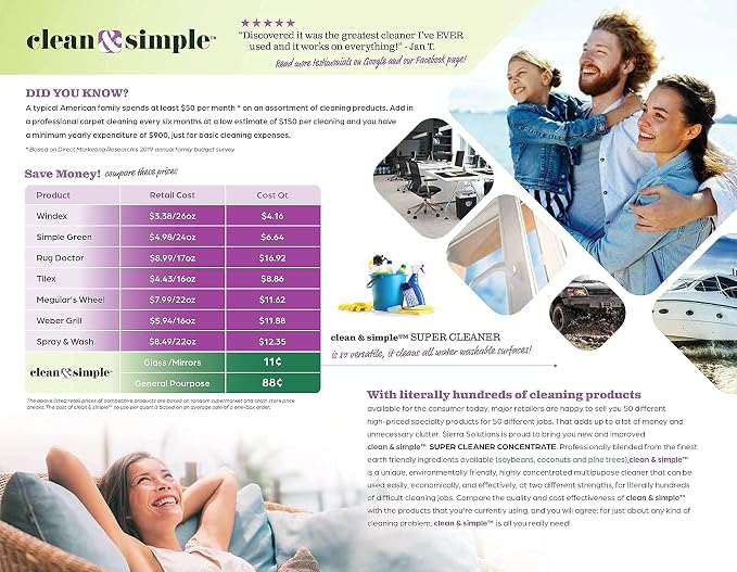clean & simple™ SUPER CLEANER, Natural All Purpose Cleaner Concentrate, 64 oz Multi Surface Household Cleaners, Dilute for Floors, Carpets, Glass, Counters, Appliances, and General Home Cleaning