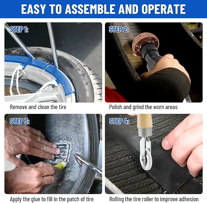 Air Tire Repair Polish Patch Tools, Include 2500rpm Low Speed Air Tire Buffer Tire Inner Liner Scrapper Patch Roller Tungsten Steel Buffing Wheel