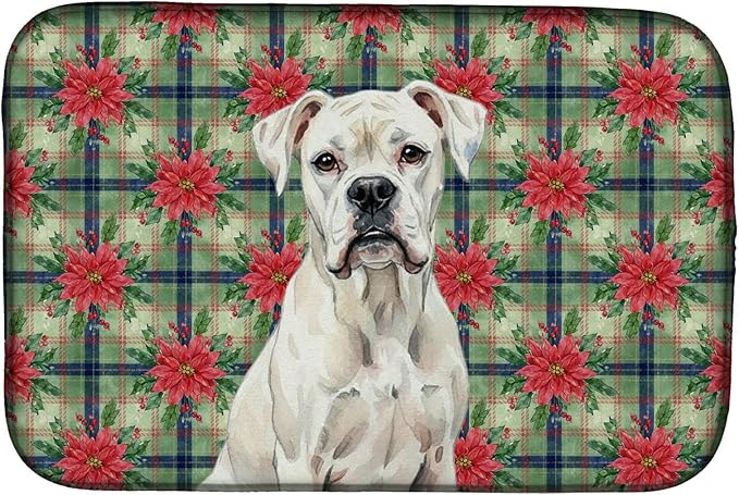 Caroline's Treasures White Boxer Christmas PoinsettIas Dish Drying Mat Absorbent Dish Drying Mat Pad for Kitchen Counter Dish Drainer Mat for Countertop, 14 x 21", Multicolor