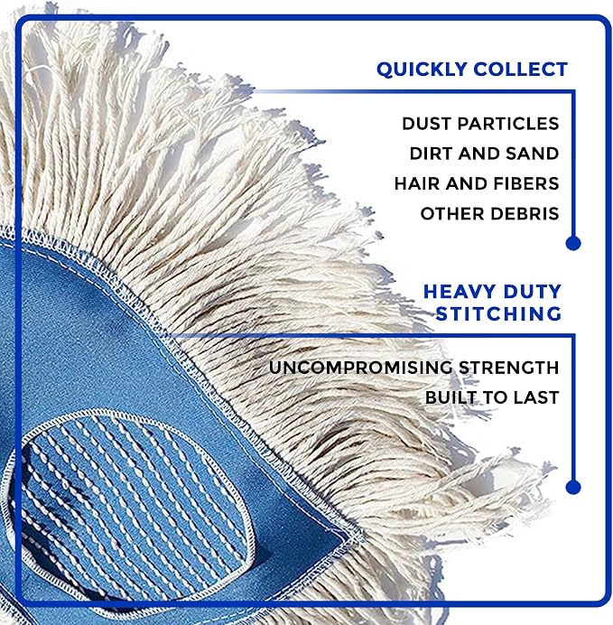 Nine Forty Heavy Duty, Industrial-Strength Cotton Wedge Dust Mop Head w/ Handle - Home & Commercial Hardwood Floor Cleaning - Designed for High-Performance Janitorial & Housekeeping Tasks