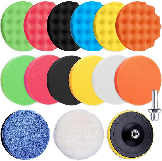 SIQUK 16 Pieces Buffing Pads 5 Inch Car Polishing Pad Kit Foam Polish Pads Wax Buffer Polisher Attachment for Drill