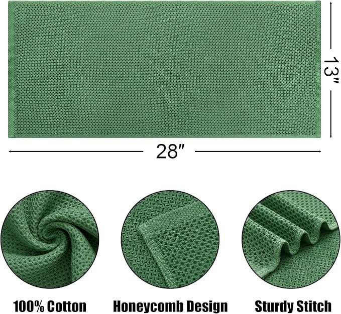 Kitinjoy 100% Cotton Waffle Weave Kitchen Hand Towels (13 x 28 Inches, Grass Green), 4-Pack Super Soft and Absorbent Dish Towels for Drying Dishes
