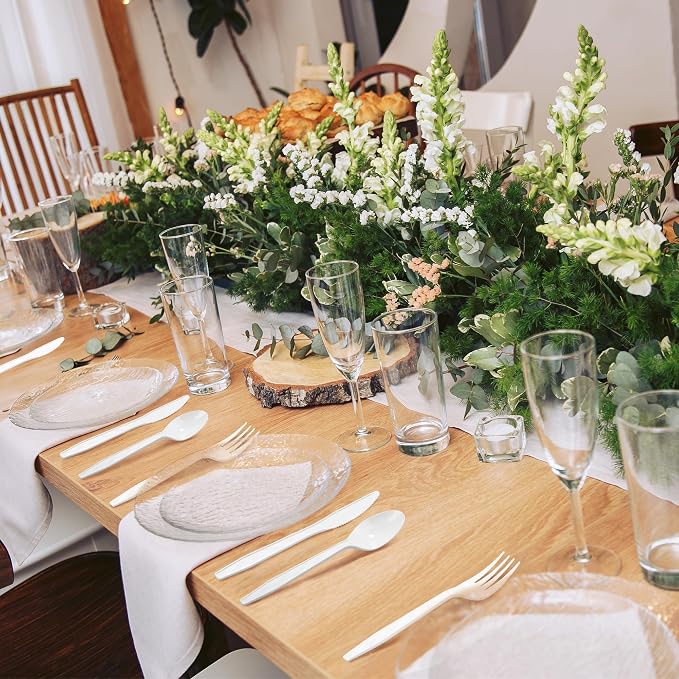 Kochorie 90 Pieces White Plastic Cutlery Set Disposable Plastic Utensils Heavy Duty Flatware Set Includes 30 Knives 30 Forks 30 Spoons for Wedding Birthday Baby Shower Party Supplies