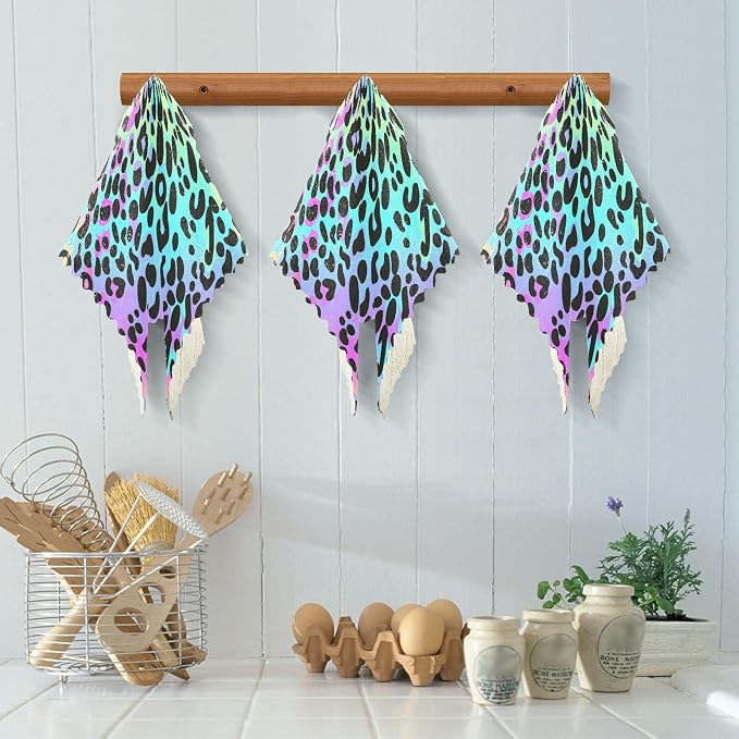 Rainbow Leopard Kitchen Towels Set of 6 Reusable Super Absorbent Dish Cloths for Washing Dishes Cars Home Machine Washable