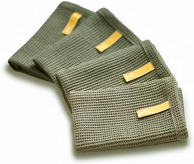 IKEUCHI ORGANIC Dish Cloths 10.63 x 10.63 Oeko-Tex Class1 Certified, OliveGreen(Marked as Dark Gray),Pack of 4,Made in Japan