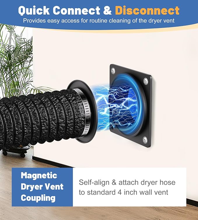 Magnetic Dryer Vent Connector Kit with 3.3ft Flexible Aluminum Foil Hose, 4'' Quick Release Airtight Seal Dryer Duct Connection, Fire-Resistant Airtight Seal & Reinforced Wall Connector (black)