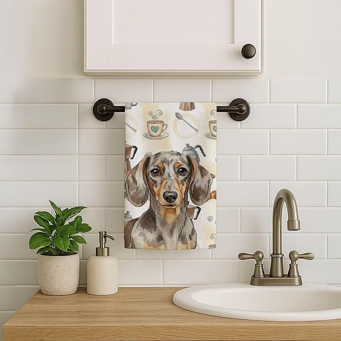 Caroline's Treasures Dapple Dachshund Coffee Bar Kitchen Towel Velour Plush Front and Cotton Loop Back Machine Washable