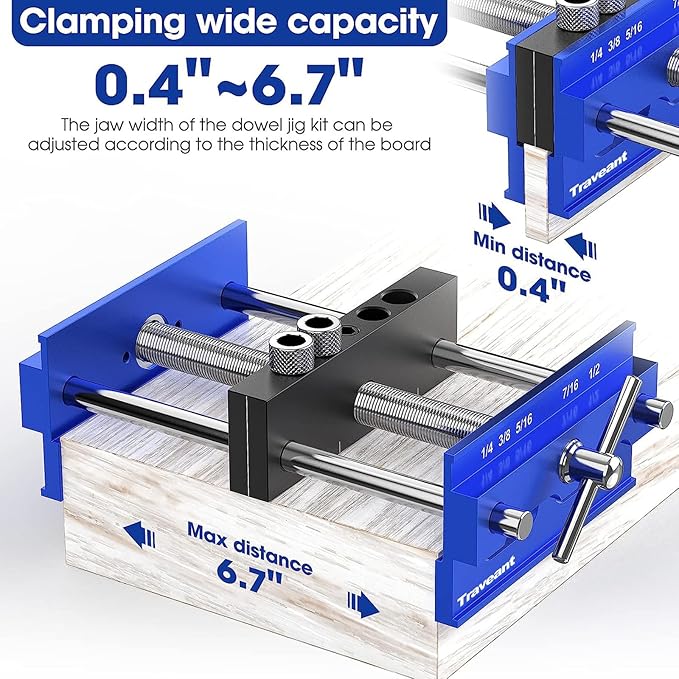 Self Centering Dowel Jig kit, Drill Guide Bushings Set, Wood Working Tools Drill and Accessories, Adjustable Width Drilling Guide Power Tool Accessory Jigs Tools for Men (Klein Blue, XL)