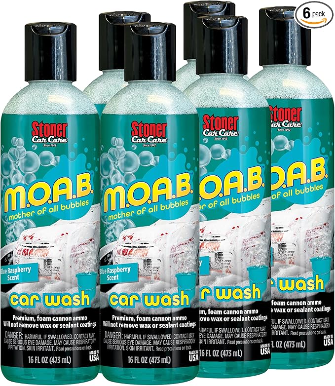Stoner Car Care 91603-6PK M.O.A.B. High Foaming Car Wash Soap – pH-Neutral, Ultra Concentrated, Safe for Wax & Sealants, Works with Foam Cannon or Bucket, Blue Raspberry Scent – 16 fl oz (Pack of 6)