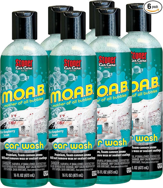 Stoner Car Care 91603-6PK M.O.A.B. High Foaming Car Wash Soap – pH-Neutral, Ultra Concentrated, Safe for Wax & Sealants, Works with Foam Cannon or Bucket, Blue Raspberry Scent – 16 fl oz (Pack of 6)