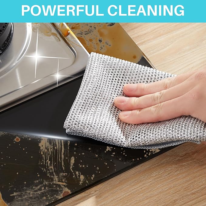 JOYMOOP 20 PCS Non Scratch Wire Dishcloth-11.8” x 11.8”, Double Layers Multipurpose Wire Dishwashing Rags, Wet & Dry Cleaning Rags for Dishes, Cookware, Sinks, Stoves & Fireplaces