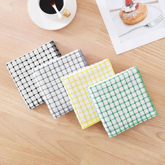 Kitinjoy Cotton 12 Pack Terry Kitchen Dish Cloths, 12 x 12 Inches Super Soft and Absorbent Dish Rags, Quick Drying Dish Towels for Washing Dishes, Green