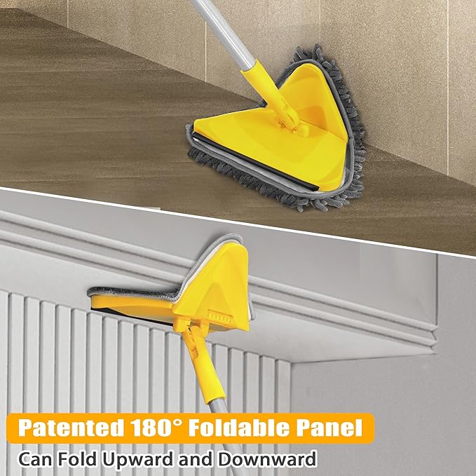 JEHONN Wall Cleaner Mop with Long Handle 80 Inches, 3-in-1 Ceiling Cleaning Tool Duster with 10 Replacement Microfiber Chenille Pads (Yellow)