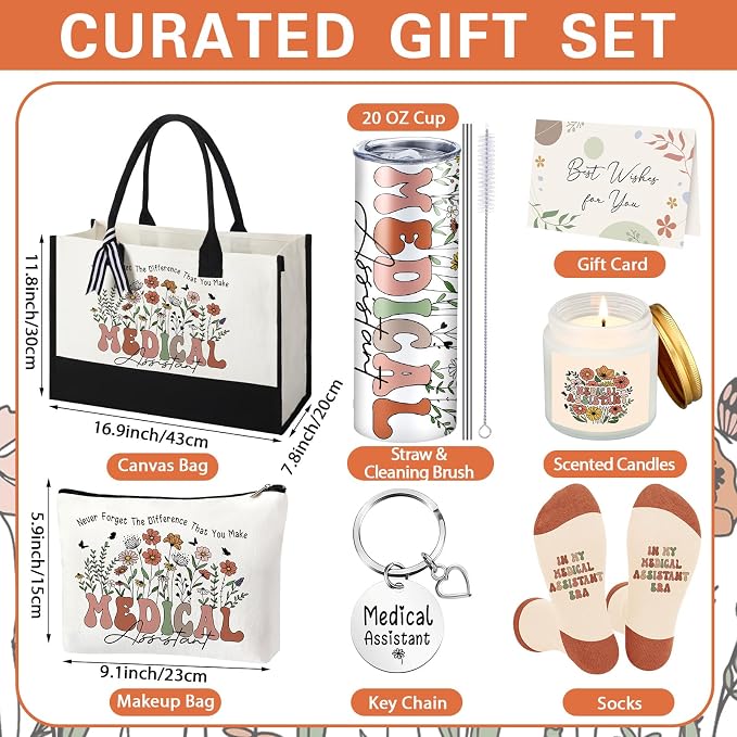 Patelai 7 Pcs Medical Assistant Appreciation Gifts for Women MA Assistants Graduation Recognition Gift Best Medical Assistant Ever Tote Bag Tumbler Candle Socks Nurse Week Hospital Week Gift