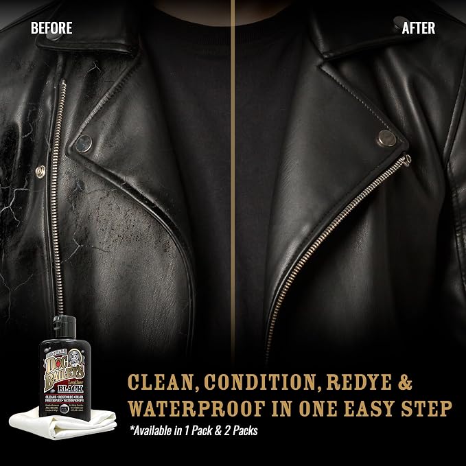 Doc Bailey's Leather Black - Black Leather Dye, Conditioner & Restorer, 4-in-1 Cleaner & Waterproofer for Car Seats, Motorcycle Seats, Jackets, Boots, Couches & Furniture - Detail Kit 4oz, 2-Pack
