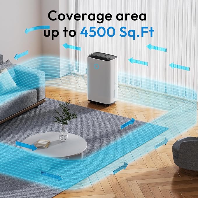 HUMILABS 4500 Sq.Ft Dehumidifier for Basement, 50 Pint Home Dehumidifiers with Drain Hose, Quiet Sleep Mode, Auto Shut Off,Humidity Display, Auto Defrost