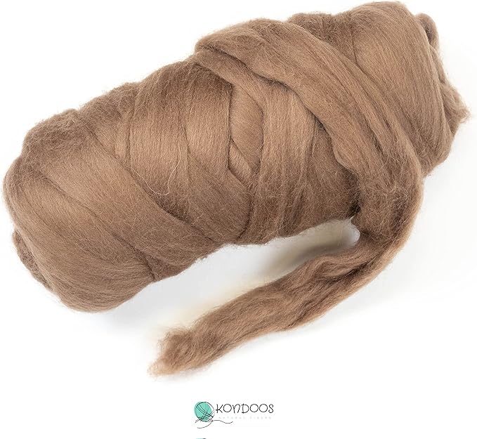 Kondoos Colored Natural Wool roving, 1 lb. Best Wool for Needle Felting, Wet Felting, handcrafts and Spinning. (Tobacco, 1 lb)