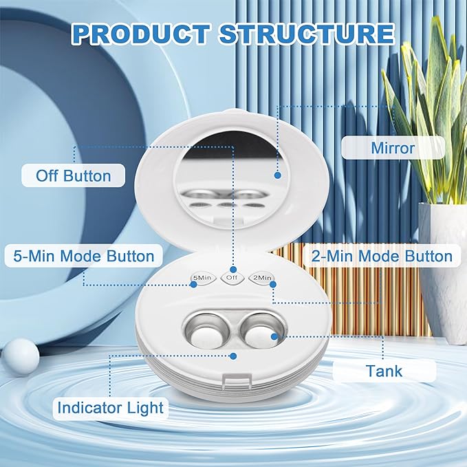 Ultrasonic Contact Lens Cleaner Rechargeable Eye Contact Cleaner with Vanity Mirror Compact Contact Lens Cleaner with Two Cleaning Modes Fits Hard, Soft, Multicolor Contact Lens