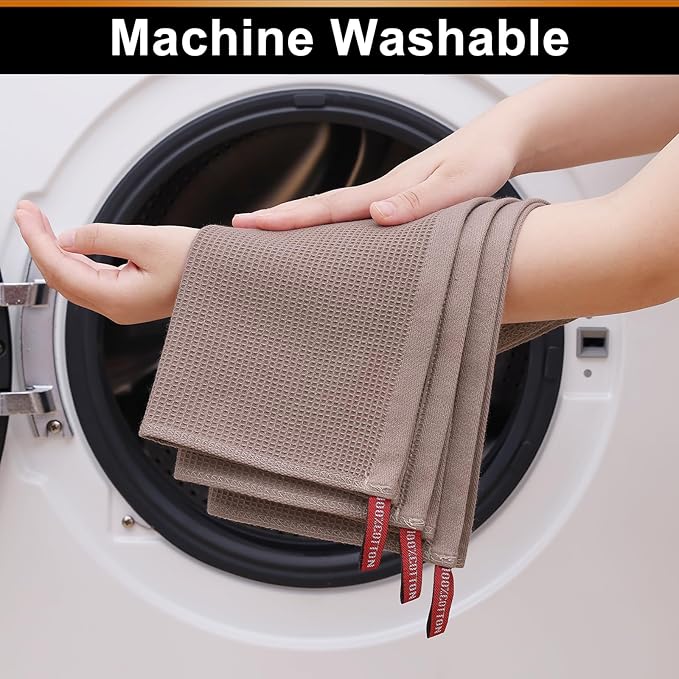 Homaxy 100% Cotton Waffle Weave Kitchen Towels - 12 Pack Soft and Absorbent Dish Towels - 16 x 26 Inches Quick Dry Hand Towels - Brown
