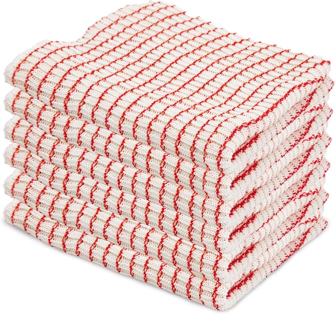 World's Best Kitchen Dish Cloths - Set of 12 Red Dishcloths for Washing Dishes - Absorbent Poly Cotton Waffle Weave Dish Rags, Made in USA