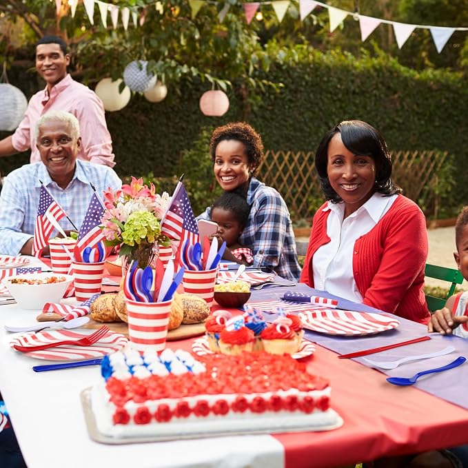 Kochorie 300 Pieces 4th of July Plastic Silverware, Heavy Duty Independence Day Cutlery Set, Disposable Plastic Utensils Includes Spoons Forks Knives for Memorial Day Veterans Day, Red Blue White