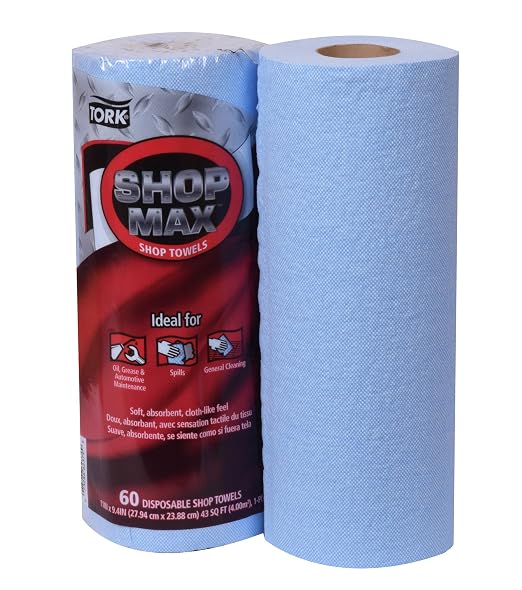 Tork ShopMax Heavy Duty Paper Shop Towel Blue, High Absorbency, 30 rolls x 60 Sheets, 450360