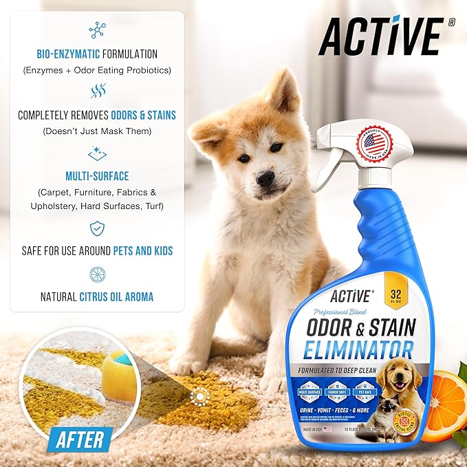 ACTIVE Swedish Dishcloths and Pet Odor and Stain Eliminator - Includes 12pk Sponge Cloths and 32oz Pet Enzyme Cleaner Spray