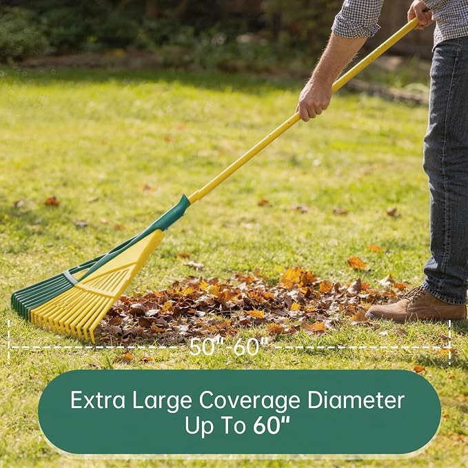 YEITSNOW 2-Pack Adjustable Garden Rake 71” Long with 26-inch Wide Poly Leaf Rake Detachable Leaf Scoops Grabbers for Patio Lawn Yard Outdoor Shrub Grass Bush