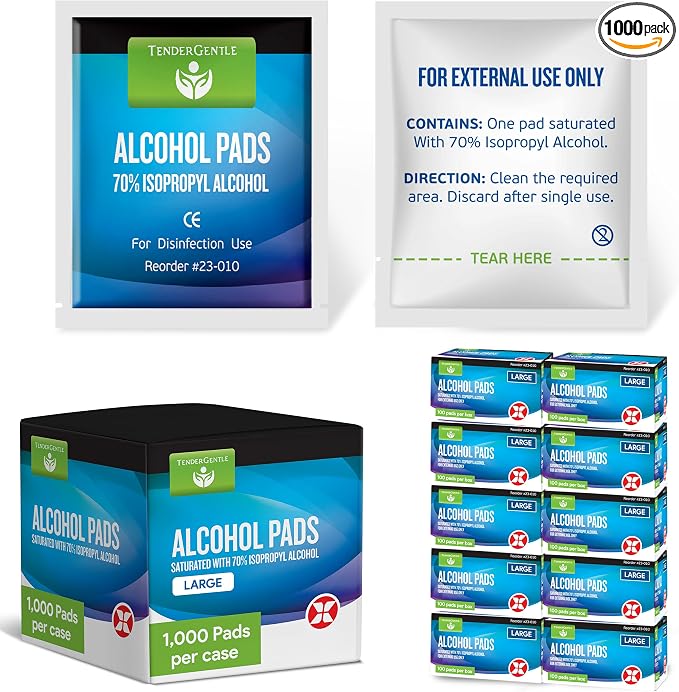 Alcohol Wipes Individually Wrapped - Case of 1000 Sterile Alcohol Prep Pads Saturated with 70% Isopropyl - Skin Prep Swabs for First Aid, Injections, Nails, and Medical Use - Large
