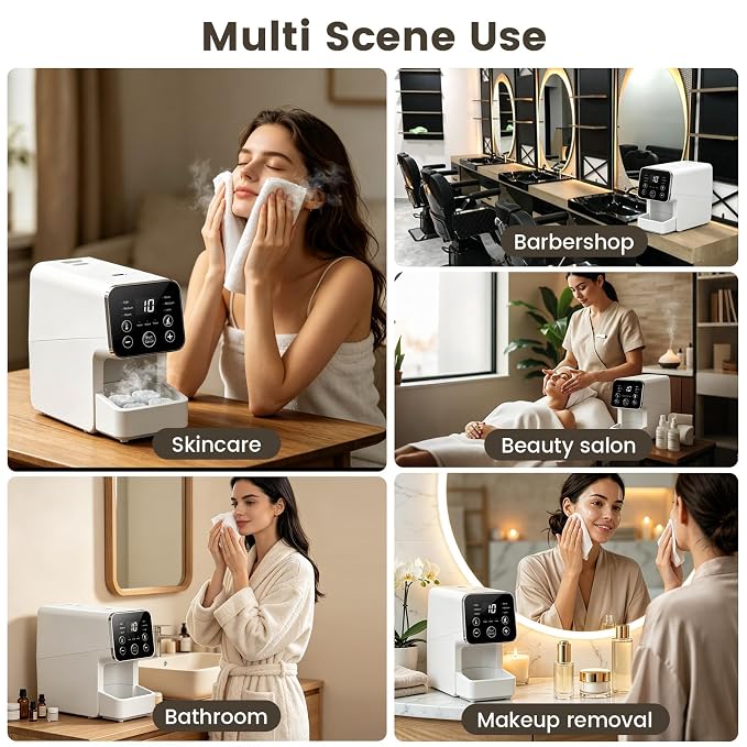 Hot Face Towel Dispenser, 3 Level Temperature and Moisture Control Automatic Towels Warmer, 5S Fast Heating Wipes Heater for Home Spa, Makeup Removal, and Daily Skincare, Plus 50PCS Compressed Towels