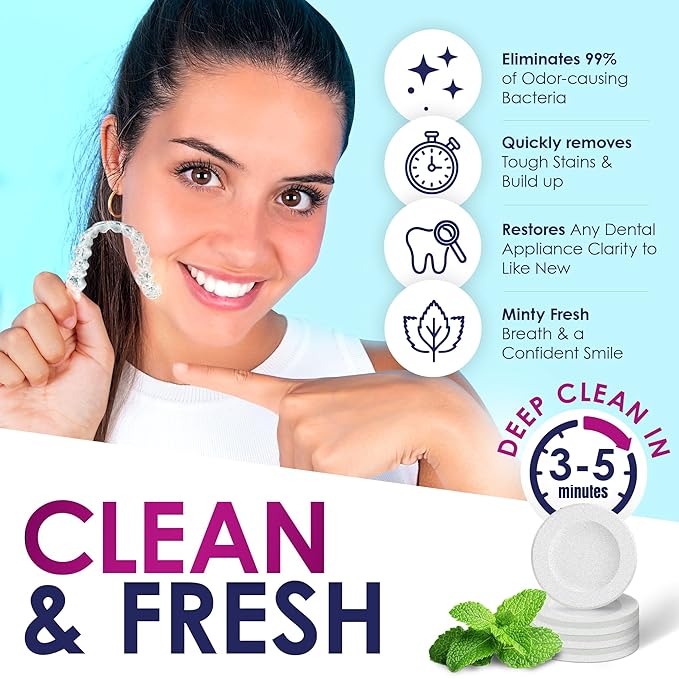 Retainer Cleaner Tablets - 36 Denture Cleaning Tablets & Aligner Cleaner - Removes Odors & Stains – For Aligners, Retainers, Dentures, Night Guards - Mint Flavor