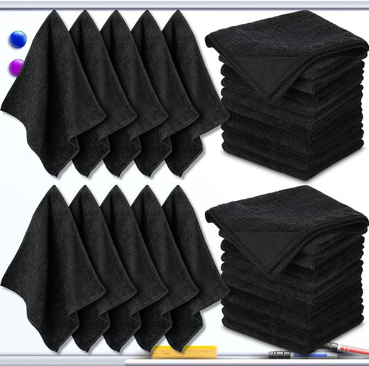 Tudomro 30 Pcs Magnetic Microfiber Cleaning Cloth Dry Erasers Bulk for Most Whiteboards Dry Erase Cloth Cleaner Reusable, Home, Office, 10'' x 10''(Black)