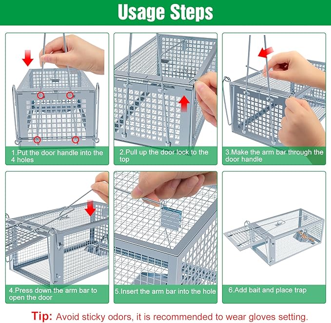 4 Packs Humane Rat Trap Outdoor, Wanqueen Humane Mouse Traps Indoor for Home, Small Rodent Chipmunk Squirrel Trap and Other Live Animal Cage Catch and Release
