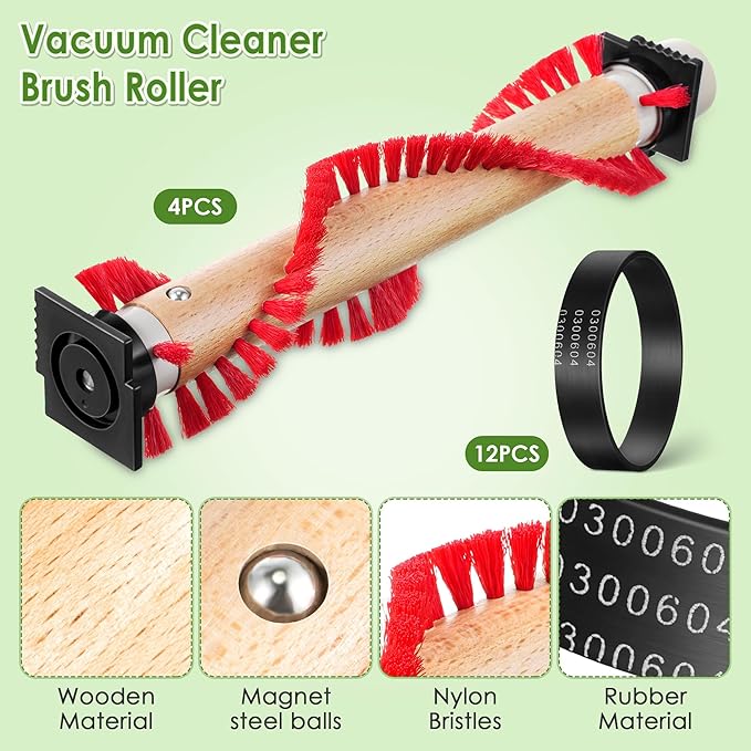 Landhoow Vacuum Roller Brush & Belt, Compatible With XL Roller Brush XL Belt 0300604 Compatible With Oreck Upright Vacuum Cleaner to Keep Neat and Tidy for Home, Office (4 Pcs)