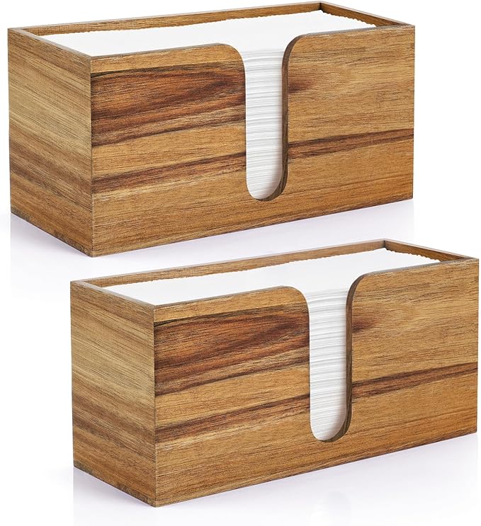 2PCS Paper Towel Dispenser Countertop, Acacia Wood Paper Towel Holder for Bathroom Folded Paper Towel Dispenser Clear Trifold Napkin Holder for Z-fold C-fold MultiFold Trifold - Home Kitchen