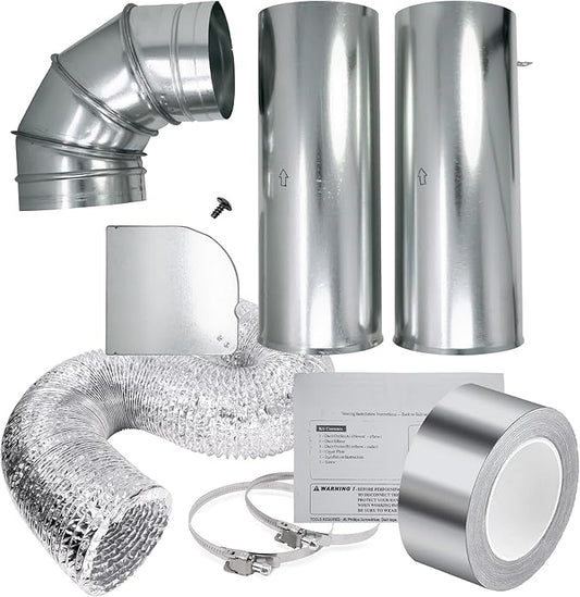 3911EZ9131X Side Vent Kit for LG and GE Dryer, 4 inch x 8 feet Flexible Aluminum Duct Hose, 2 Stainless Steel Clamps, 3.9mil Aluminum Tape, 2 inch x 65 feet Insulation Duct Tape
